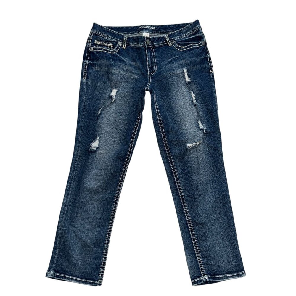 Maurices Straight Leg Jeans Womens Juniors 11 12 Distressed Frayed Ripped - Picture 2 of 8